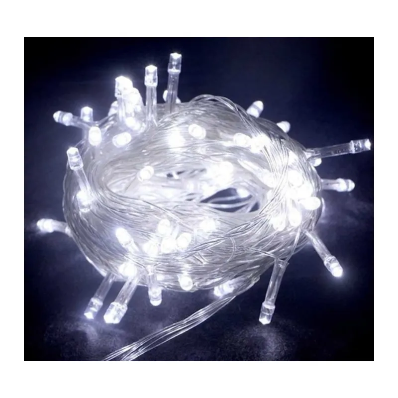 10m 100 Led Boncuk Lamba Beyaz Işık Şeffaf Kablo