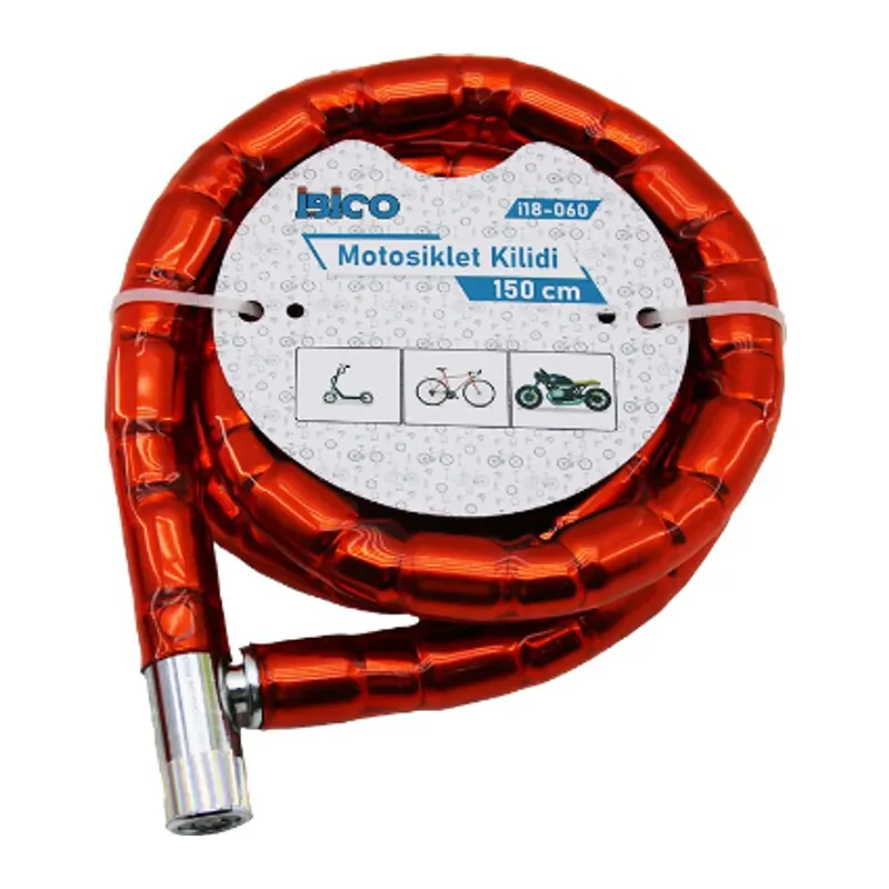 Kırmızı Motor Bisiklet Kilidi 22 mm x 150 cm