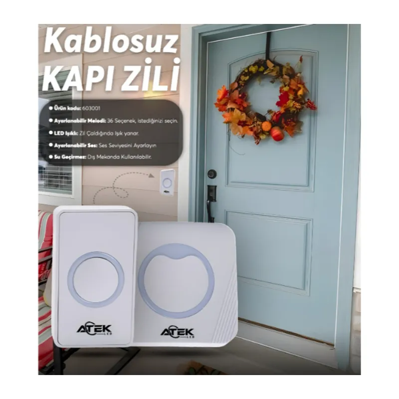 Beyaz Kablosuz Su Geçirmez Kapı Zili