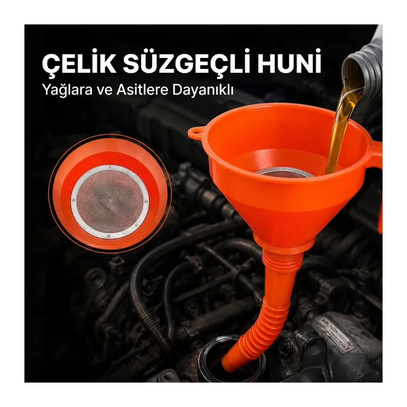 Çelik Süzgeçli Huni - Spiralli ve Sabit Borulu - 2.2 Litre Kapasite