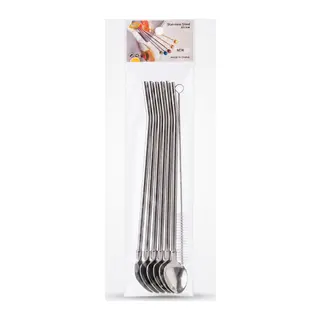 6'lı Kaşıklı Pipet Seti - Metal - Pipet Temizleme Fırçası