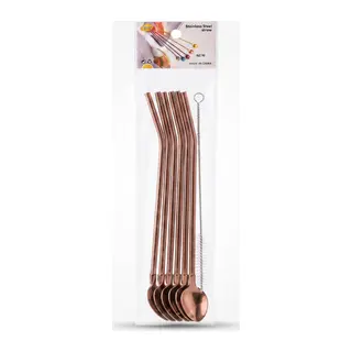 6'lı Kaşıklı Pipet Seti - Bronz - Pipet Temizleme Fırçası