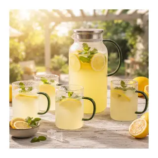 5 Parça Bardaklı Sürahi Seti - Cam - 1800 ml Sürahi - 4 Bardak