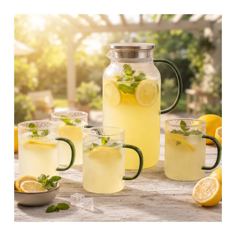 5 Parça Bardaklı Sürahi Seti - Cam - 1800 ml Sürahi - 4 Bardak