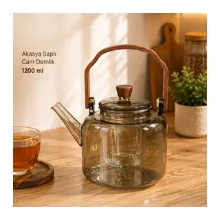 Akasya Saplı Demlik - 1200 ml - Borosilikat Cam