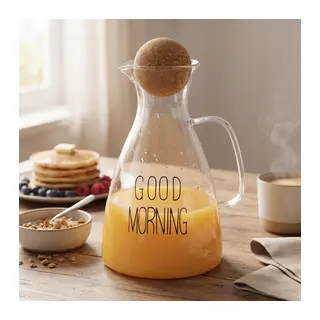Yuvarlak Mantar Kapaklı Sürahi - 1500 ml - Yüksek Kaliteli Cam