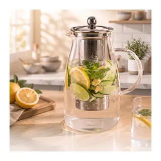 Detoks Sürahisi - 1500 ml - Paslanmaz Çelik Filtre - Cam