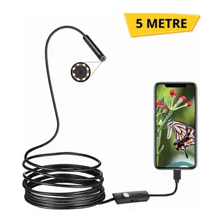 5 Metre Yılan Kamera - LED Işıklı - IP67 Su Geçirmez - 3 Farklı Başlıklı