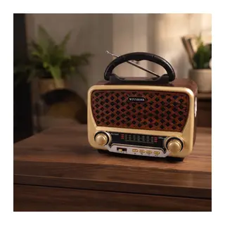 Nostalji Müzik Kutusu - Solar Panelli - Şarjlı - AUX Girişi - LED Fener - Bluetooth