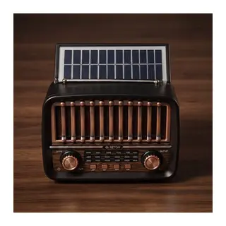 Solar Panelli FM Radyo - Şarjlı - Bluetooth Özellikli - AUX Girişli - Nostaljik Tasarım