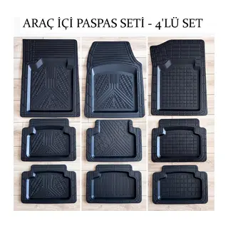 Araç İçi Paspas Seti - 4'lü Set - Karışık Desenler - Kauçuk - Kaymaz Yüzey