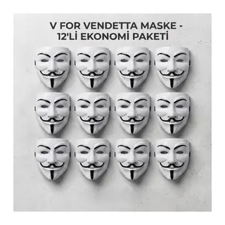 V for Vendetta Maskesi - 12'li Paket - Plastik