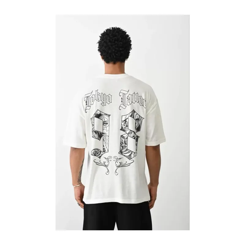 Unisex Baskılı Oversize T-Shirt - Beyaz