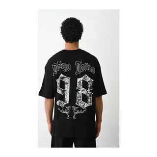 Unisex Baskılı Oversize T-Shirt - Siyah