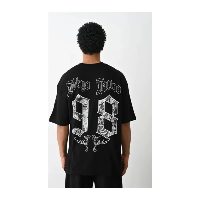 Unisex Baskılı Oversize T-Shirt - Siyah
