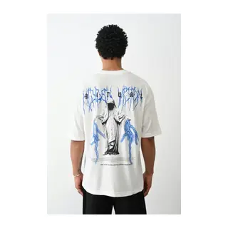 Unisex Baskılı Oversize T-Shirt - Beyaz