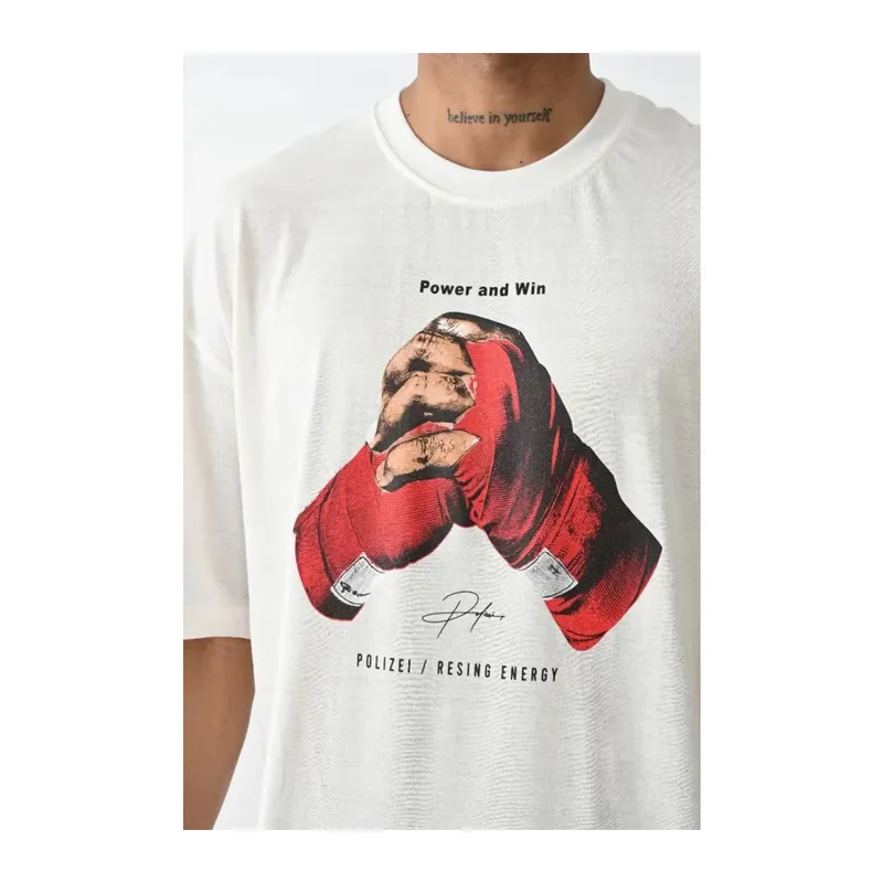 Unisex Baskılı Oversize T-Shirt - Beyaz