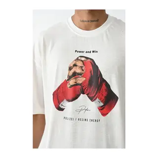 Unisex Baskılı Oversize T-Shirt - Beyaz