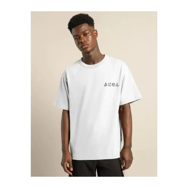 Unisex Bisiklet Yaka Baskılı Oversize T-Shirt - Beyaz