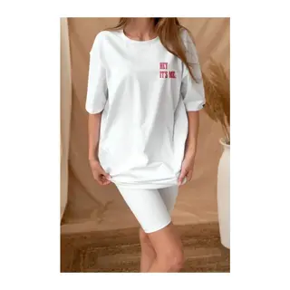 Unisex Baskılı Oversize T-Shirt - Beyaz