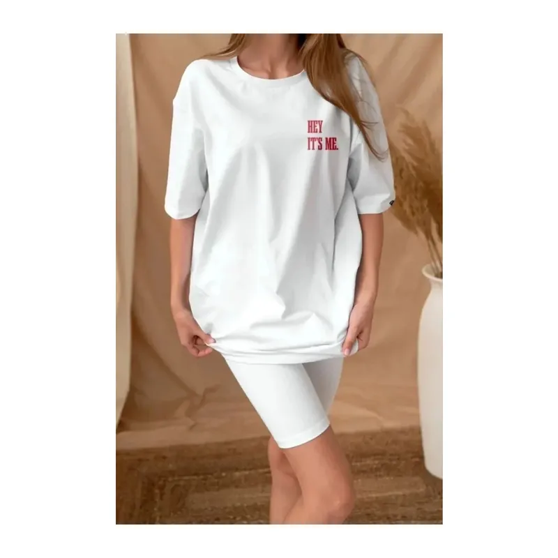Unisex Baskılı Oversize T-Shirt - Beyaz