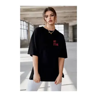Unisex Baskılı Oversize T-Shirt - Siyah