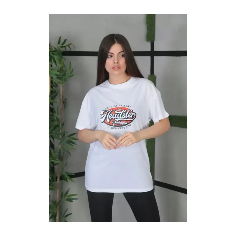 Unisex Baskılı Oversize T-Shirt - Beyaz