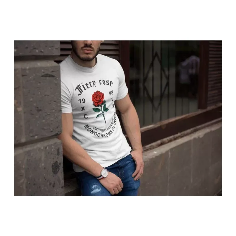Erkek Bisiklet Yaka Baskılı Oversize T-Shirt - Beyaz