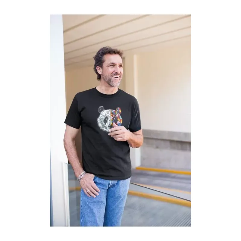 Erkek Bisiklet Yaka Baskılı Oversize T-Shirt - Siyah