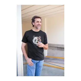 Erkek Bisiklet Yaka Baskılı Oversize T-Shirt - Siyah