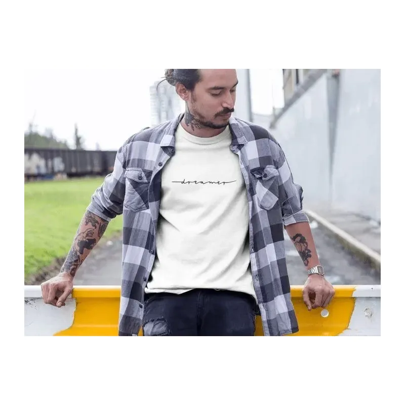 Erkek Bisiklet Yaka Baskılı Oversize T-Shirt - Beyaz