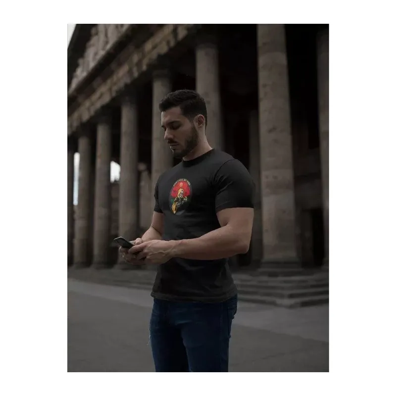 Unisex Bisiklet Yaka Baskılı Oversize T-Shirt - Siyah