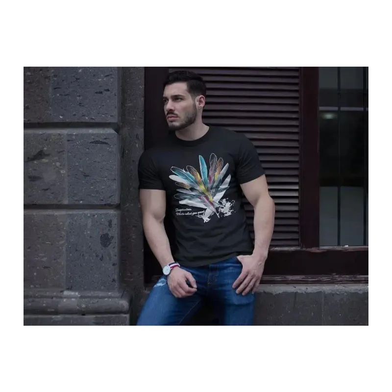 Unisex Bisiklet Yaka Baskılı Oversize T-Shirt - Siyah