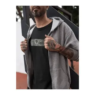 Unisex Bisiklet Yaka Baskılı Oversize T-Shirt - Siyah