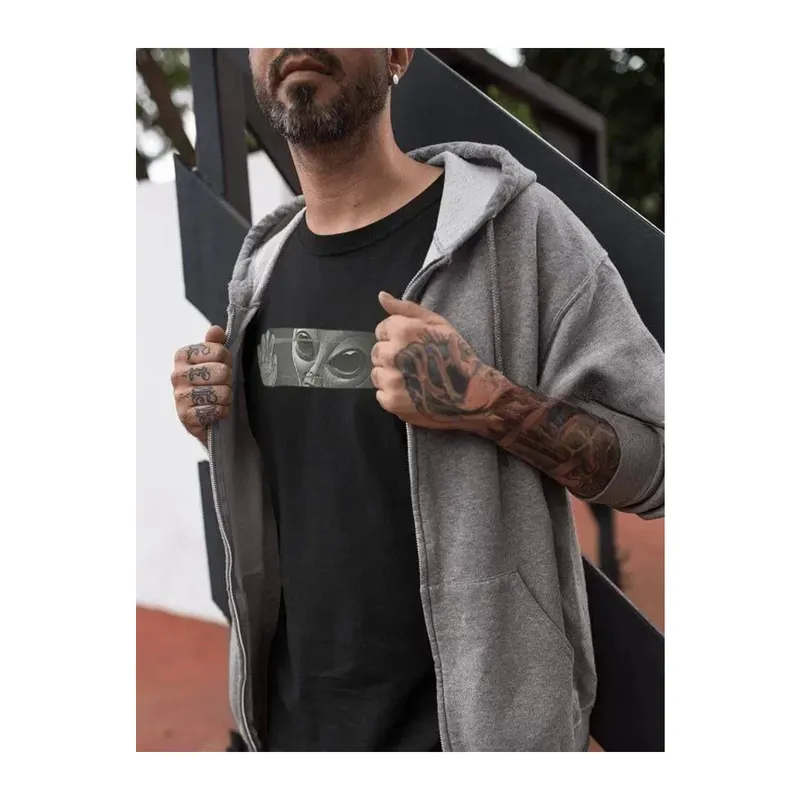 Unisex Bisiklet Yaka Baskılı Oversize T-Shirt - Siyah