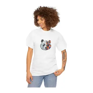 Unisex Bisiklet Yaka Baskılı T-Shirt - Beyaz