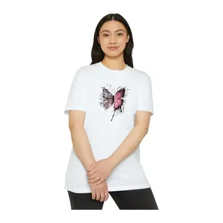 Unisex Bisiklet Yaka Baskılı T-Shirt - Beyaz