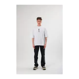 Unisex Bisiklet Yaka Baskılı Oversize T-Shirt - Beyaz