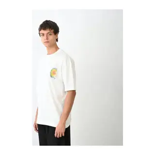 Unisex Bisiklet Yaka Baskılı Oversize T-Shirt - Beyaz