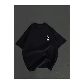 Unisex Bisiklet Yaka Baskılı Oversize T-Shirt - Siyah