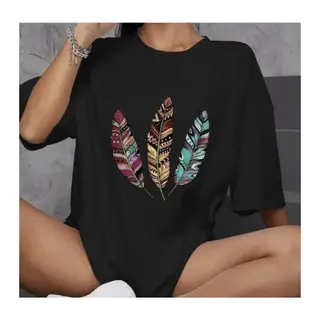 Unisex Bisiklet Yaka Baskılı Oversize T-Shirt - Siyah