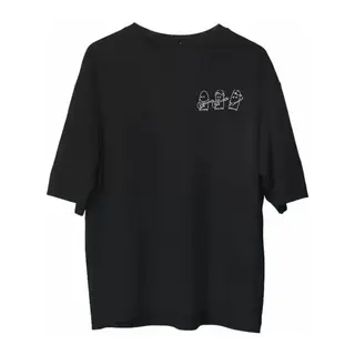 Unisex Bisiklet Yaka Baskılı Oversize T-Shirt - Siyah
