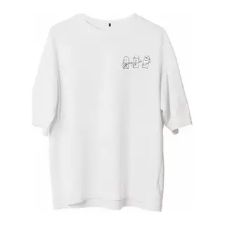 Unisex Bisiklet Yaka Baskılı Oversize T-Shirt - Beyaz