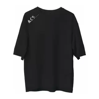 Unisex Bisiklet Yaka Baskılı Oversize T-Shirt - Siyah