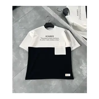 Unisex Torba Cep Detaylı Parçalı T-Shirt - Siyah
