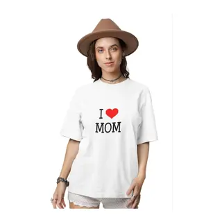 Unisex Bisiklet Yaka Baskılı Oversize T-Shirt - Beyaz