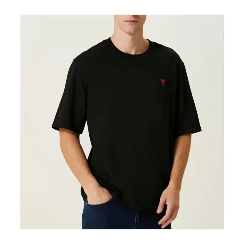 Unisex Bisiklet Yaka Baskılı Oversize T-Shirt - Siyah