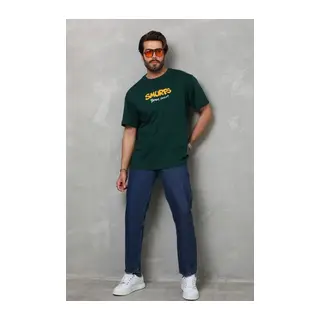 Unisex Basic Bisiklet Yaka Oversize T-Shirt - Yeşil
