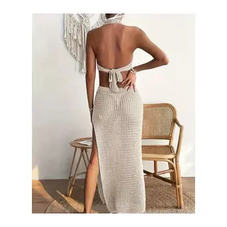 Kadın Göğüs Dekolteli Derin Yırtmaçlı Triko Pareo