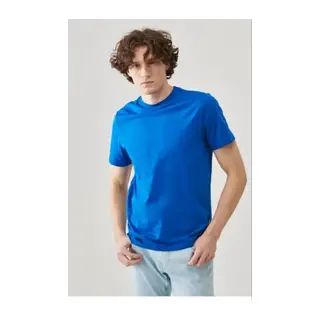 Unisex Düz Biskilet Yaka Oversize T-shirt - Mavi